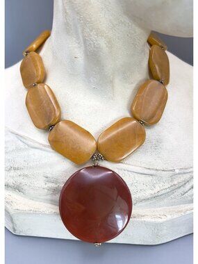 Vintage Butterscotch Stone Necklace with Carnelian Pendant